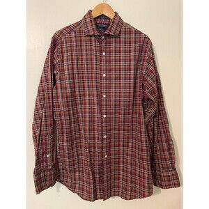 Daniel Cremieux Mens Size Large Plaid Button Up Long Sleeve Shirt Fit to Fit